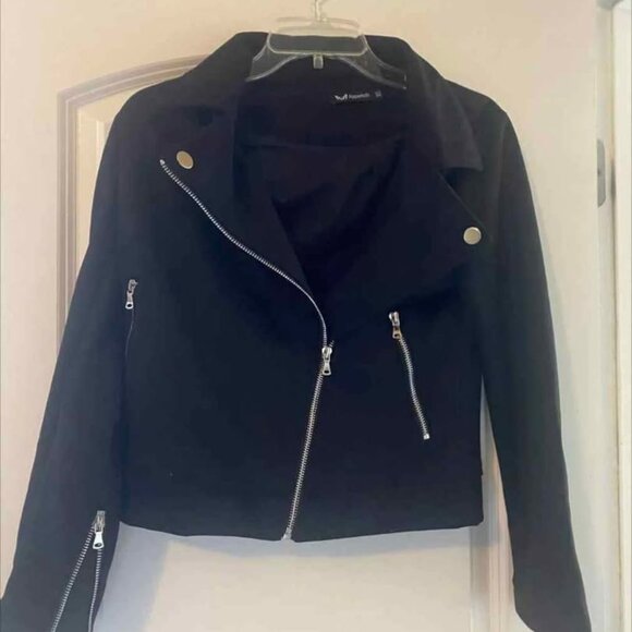 Apperloth Womens XL Suede Jacket Black Long Sleeve Zipper Short Moto Biker Coat - Picture 8 of 10